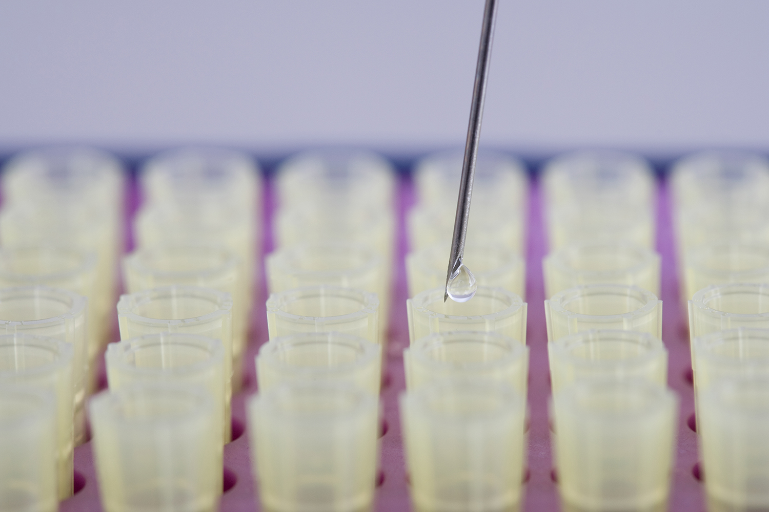 Syringe placing a droplet of liquid in test tube