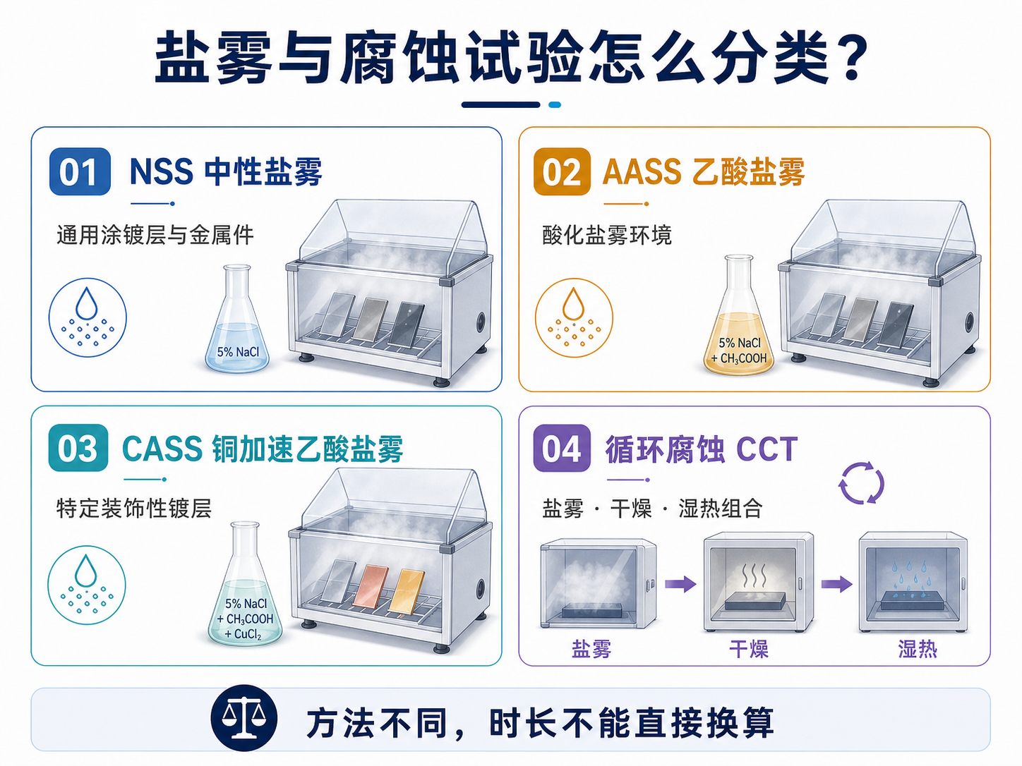 盐雾测试分类:NSS AASS CASS与循环腐蚀
