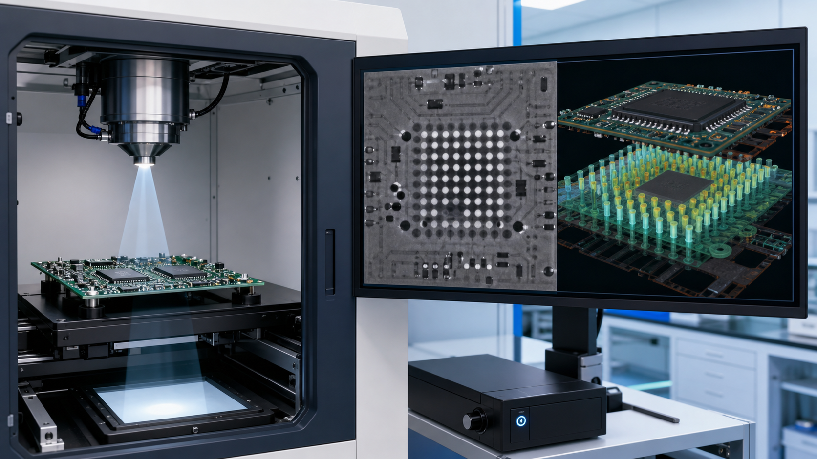 PCBA BGA焊点二维X-Ray投影与三维CT分层分析示意